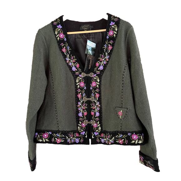 Icelandic Design Sweaters - Icelandic Design Wool Blend Embroidered Floral‎ Jacket sweater Women's XL Boho